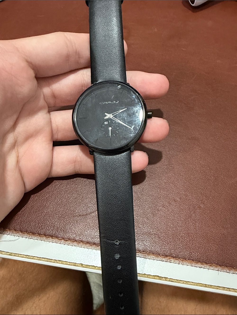 Minimal Black Leather Strap Watch